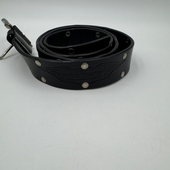Harley-Davidson Mens Black Leather Belt With Embossed Logo & Rivet Details Sz 40 - Picture 5 of 9